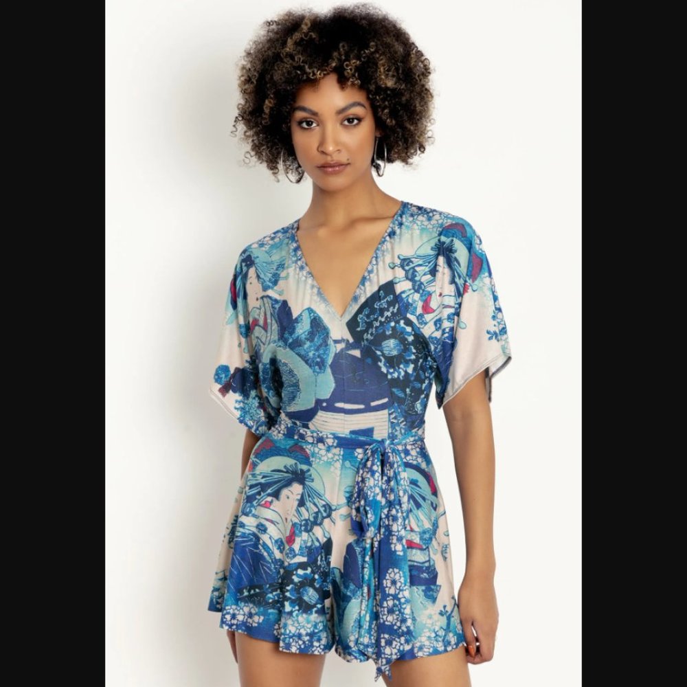 Blackmilk Woman In Blue Slinky Playsuit